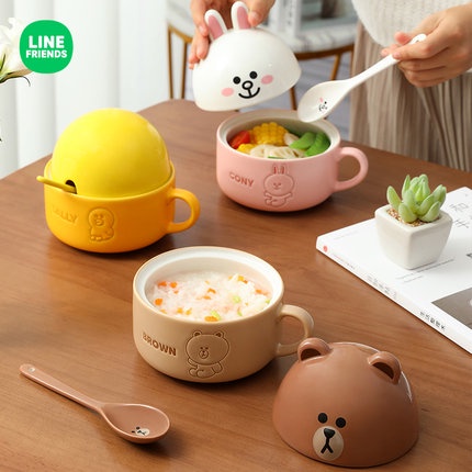 Bộ Bát Gốm Sứ Cao Cấp Line Friends Kèm Thìa Ăn Sáng ( có ảnh fb)