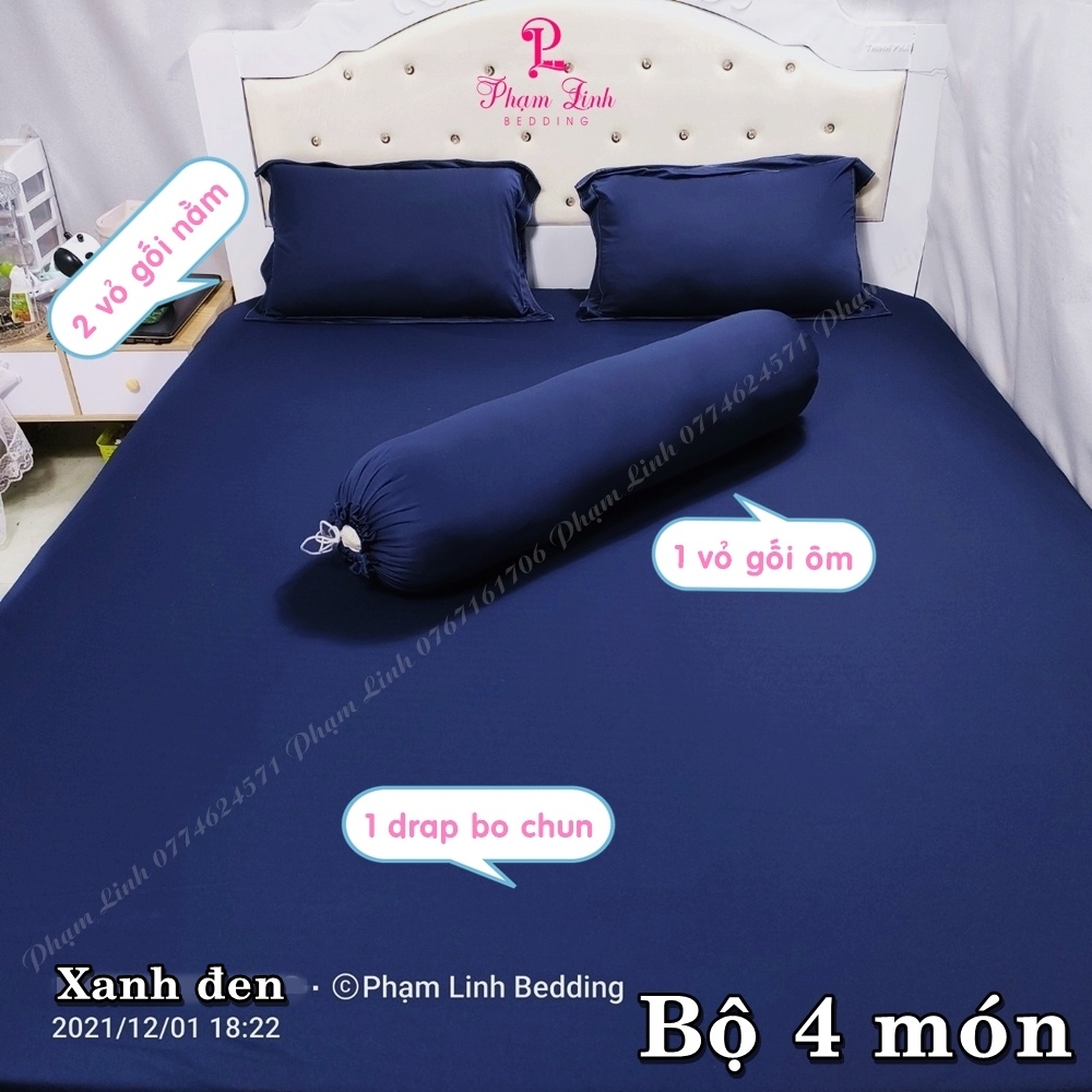 Bộ 4 món Drap-Ga trải giường bo chun vải thun sợi silk màu trơn có size lớn tách lẻ sản phẩm Bộ ga và vỏ gối
