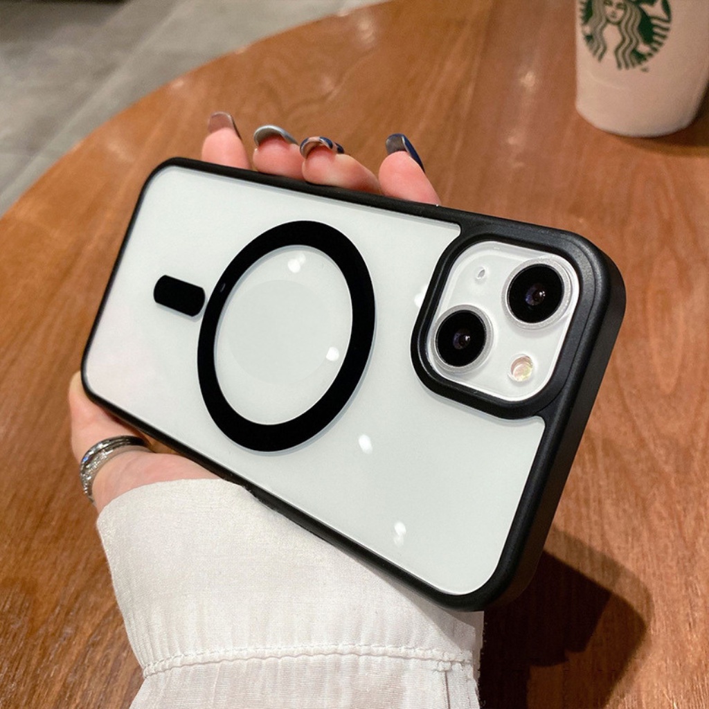 Ốp lưng iphone trong suốt, viền màu Hỗ Trợ sạc không dây từ tính . Dẻo trong, chống ố vàng từ ip7plus->ip13promax