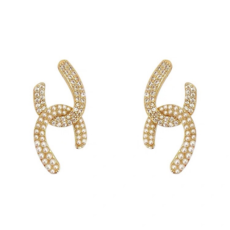 Bông Tai Chữ C Đính Ngọc Trai Lấp Lánh Thời Trang Hàn Quốc Cho Nữ