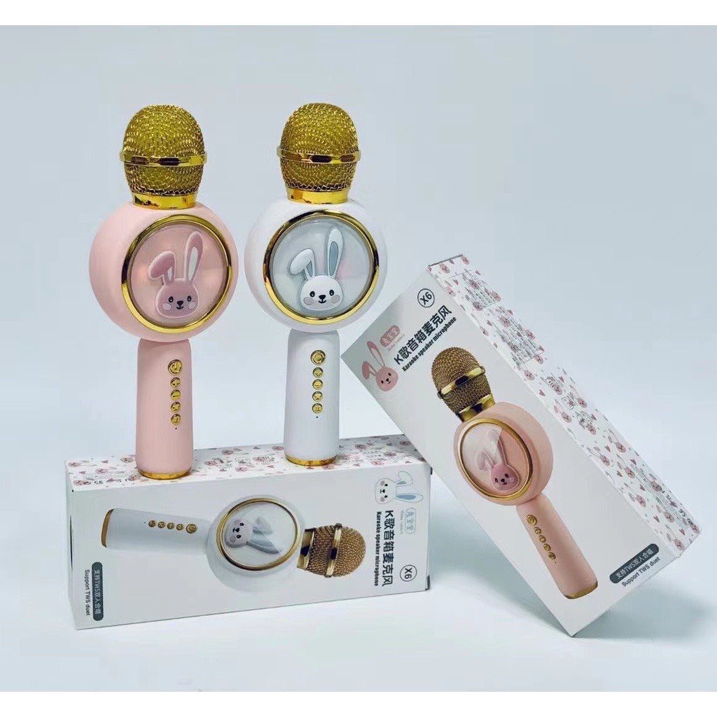 MICRO KARAOKE BLUETOOTH KHÔNG DÂY KÈM LOA X6 HÌNH THỎ ĐÁNG YÊU ÂM THANH HAY TRẦM ẤM HÁT HAY BẮT GIỌNG