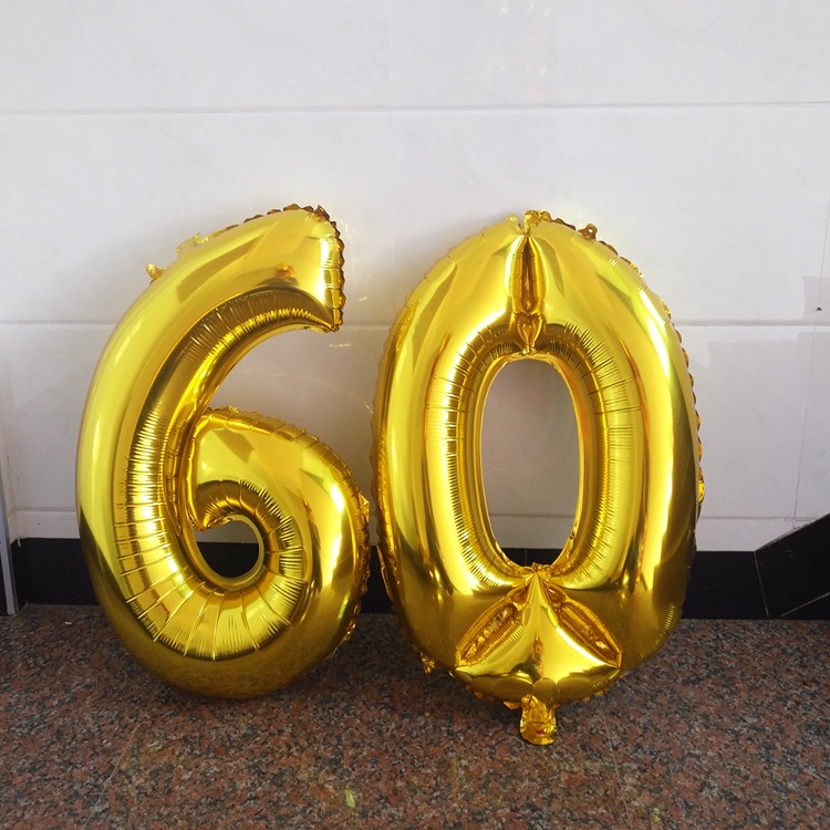 Bong Bóng Lõi Nhôm Hình Số 0-9 32 Inch Màu Vàng/Bạc Trang Trí Tiệc