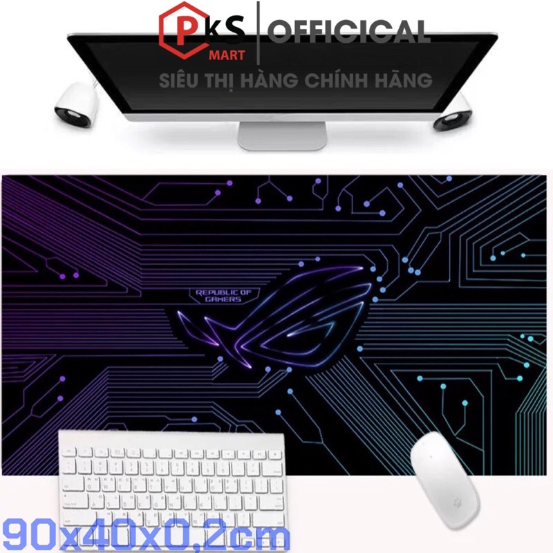 Lót Chuột Pad Chuột 90x40 AUS-ROG, Mực In Sắc Nét Không Bay Màu, May Bo Viền Độ Bền Cao, Đế Cao Su Chống Trơn Trượt