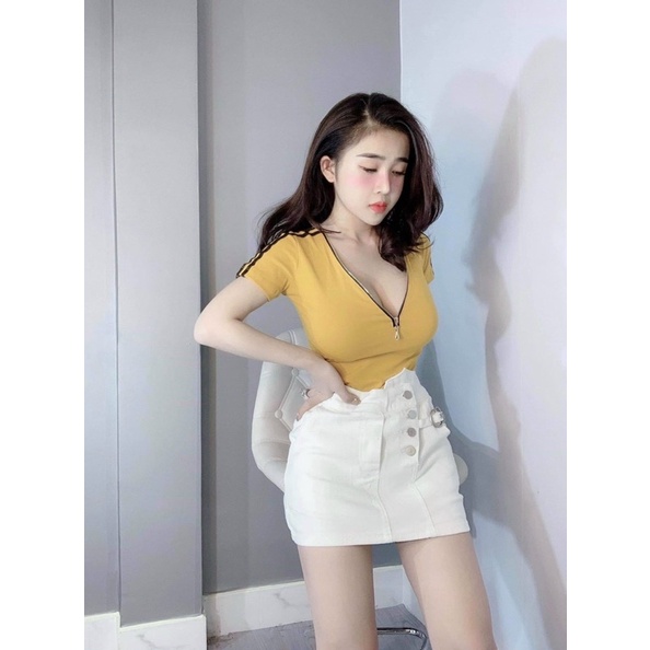 Áo thun nữ khoá kéo chất vải thun thái mềm mại, thoáng mát