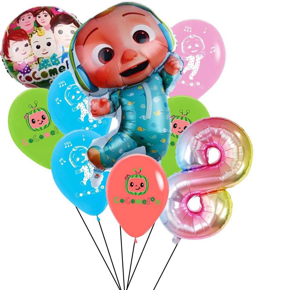 Set 9 Bong Bóng Lá Nhôm 32 Inch Chủ Đề Cocomelon Dùng Trang Trí Tiệc Sinh Nhật Cho Bé