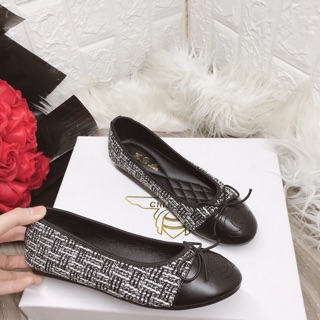 ❗️❗️❗️Giày búp bê vải dạ tweed đen trắng.
