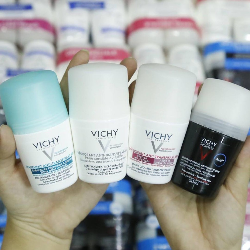 Lăn khử mùi, giảm mồ hôi cho da nhạy cảm Vichy trắng không mùi thơm chính hãng Pháp - BeautyMart