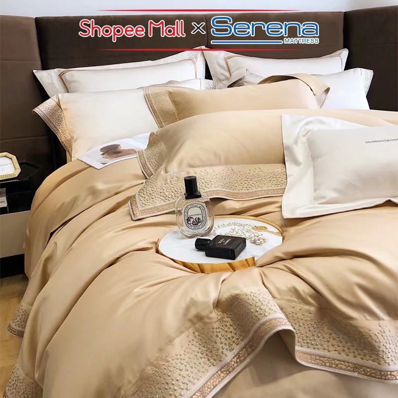 Ga Phủ Giường 5 Món Lụa Tencel 120s SERENA Chính Hãng Set Chăn Ga Ra Grap Drap Gối Nệm Đệm Trải Bọc Giường Trần Bông Đẹp