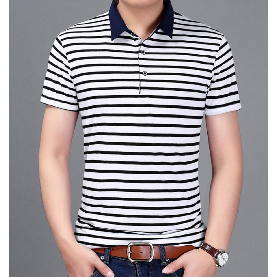 Áo thun POLO nam cổ bẻ kẻ sọc vải Cotton trẻ trung PL01