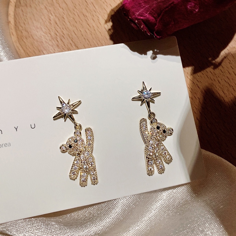 Bông Tai Hình Ngôi Sao / Gấu Đính Đá Lấp Lánh Kiểu Hàn Quốc Dễ Thương Cho Nữ