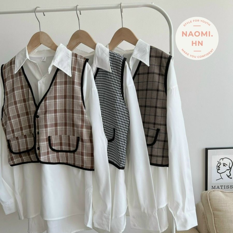 Set áo sơ mi dài tay kèm áo gile kẻ dày dặn không nhăn. Sơ mi nữ form rộng dài tay kèm gile kẻ sang chảnh nhiều màu HOT