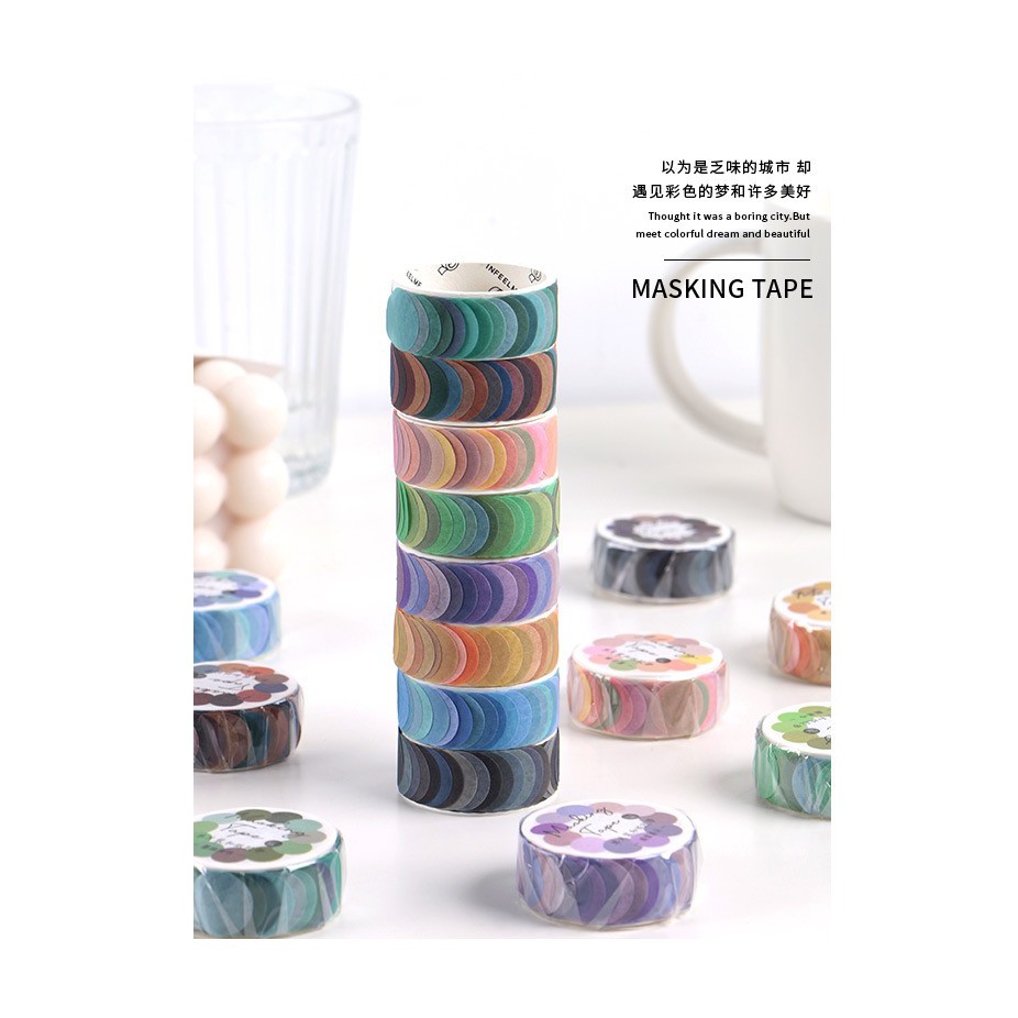 Băng keo dán hình tròn đa màu - Stick dán rời  - Washi Tape