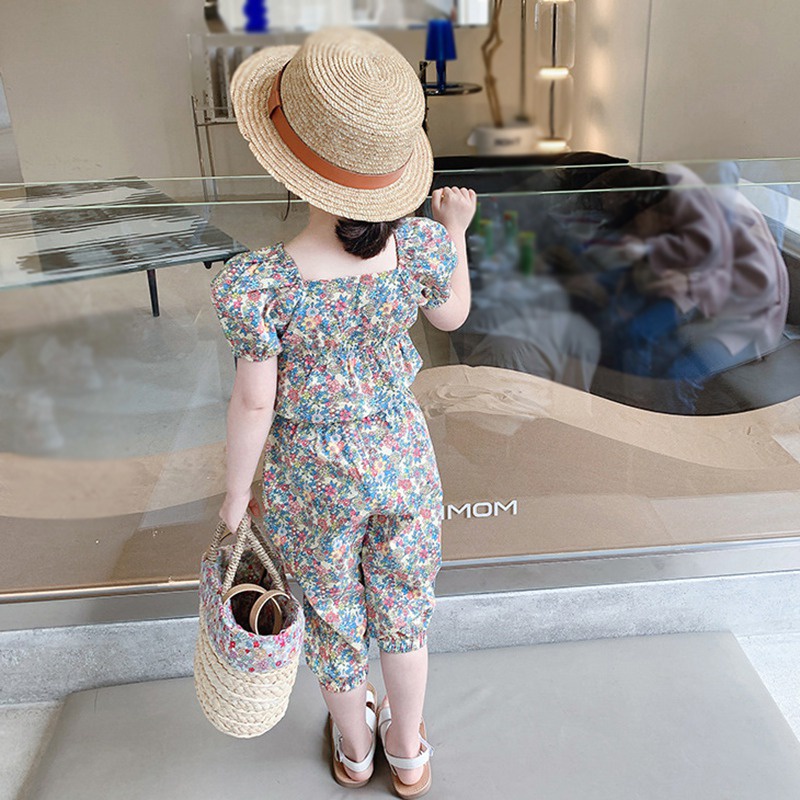 Set Đồ Mùa Hè 2 Món Tay Phồng In Hoa Phong Cách Hàn Quốc Cho Bé Gái 3-8 Tuổi
