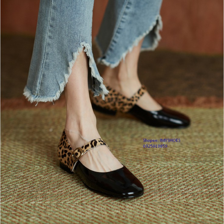 GIÀY BỆT QUAI NGANG CHẤT LIỆU DA PHỐI HỌA TIẾT DA BEO CỰC NGẦU - GIÀY IMYSHOES