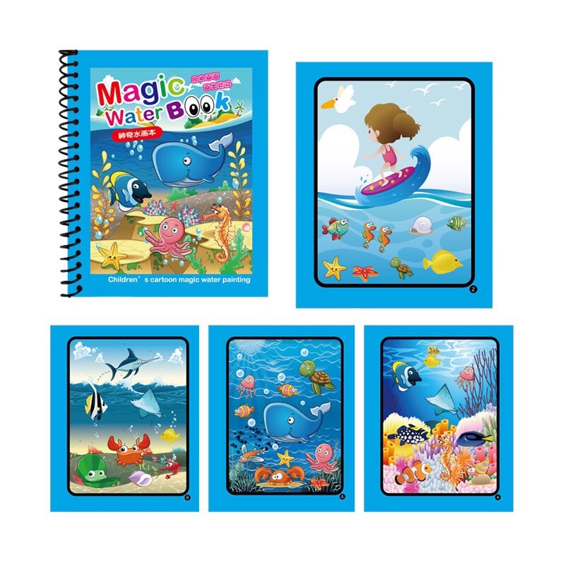 Đồ chơi tranh tô màu nước ma thuật, tập tô thần kỳ sử dụng nhiều lần, đa dạng chủ đề