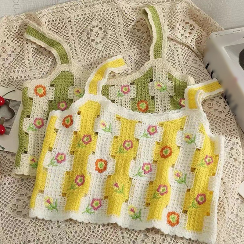 Brroa Áo Sweater Dệt Kim Không Tay Họa Tiết Kẻ Sọc Thêu Hoa Khối Màu Ngọt Ngào Cho Nữ