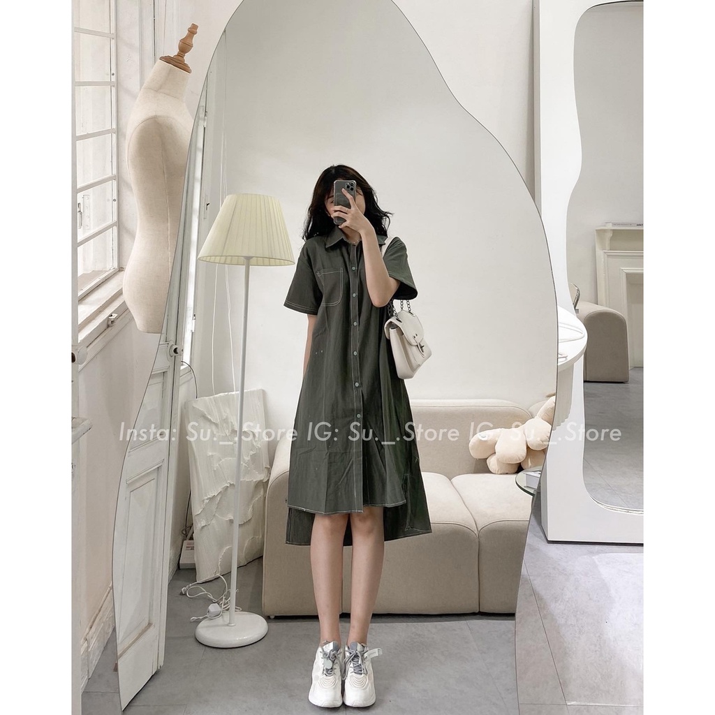 Váy sơ mi thô túi ngực trơn V652 SUSTORE