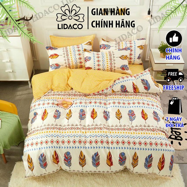 Bộ chăn ga gối cotton Lidaco decor phòng ngủ vintage - Lông Chim Thổ Cẩm ( SP001279)