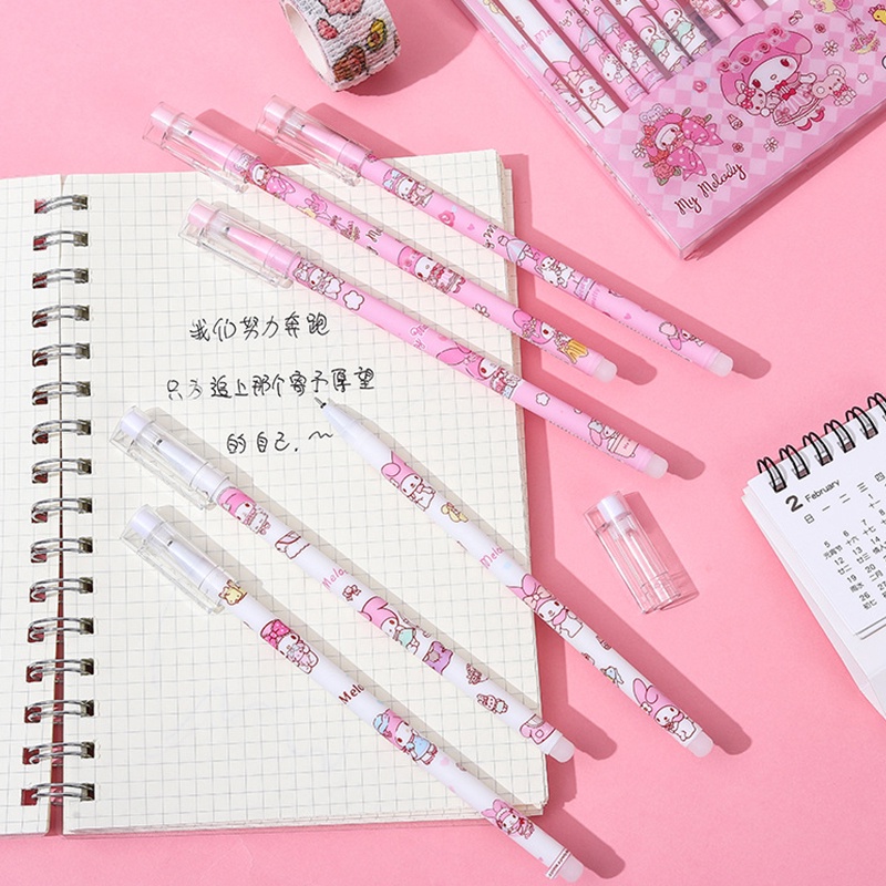 Set 6 Bút Mực Gel Ngòi 0.5mm Có Thể Xóa Được Sanrio Mymelody Kuromi Cinnamoroll Pompom Purin