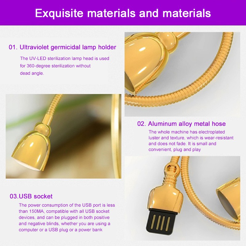 Đèn LED UV tia cực tím chuyên dụng để khử khuẩn đầu cắm USB tiện lợi