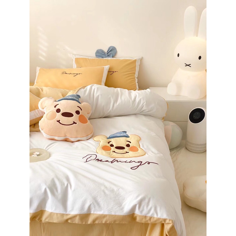 Bộ chăn ga gối Cotton Line Disney thêu họa tiết ngộ nghĩnh, set 5 món sẵn hàng