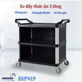 Xe đẩy thức ăn 3 tầng có vách ngăn - CAMATA – X32- xe đẩy phục vụ dọn chén bát nhà hàng khách sạn - xe đẩy nhựa 3 tầng