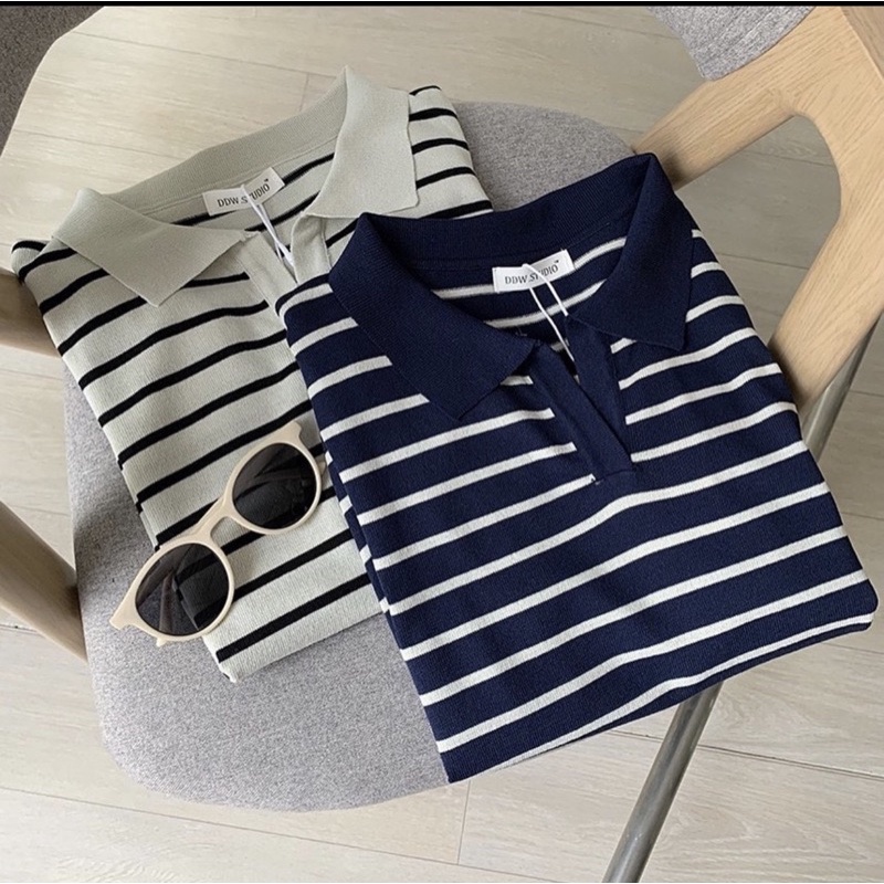 [Free Ship][Ảnh Thật] Áo len Nữ mongtoghi kẻ 2 màu đen/be | BigBuy360 - bigbuy360.vn