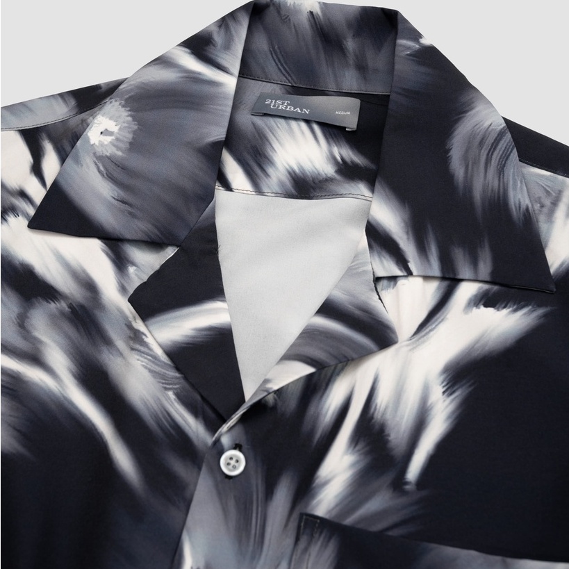 Áo sơmi ngắn tay cổ cuban dáng relax-fit họa tiết 2 màu 21ST URBAN Motion Fleur