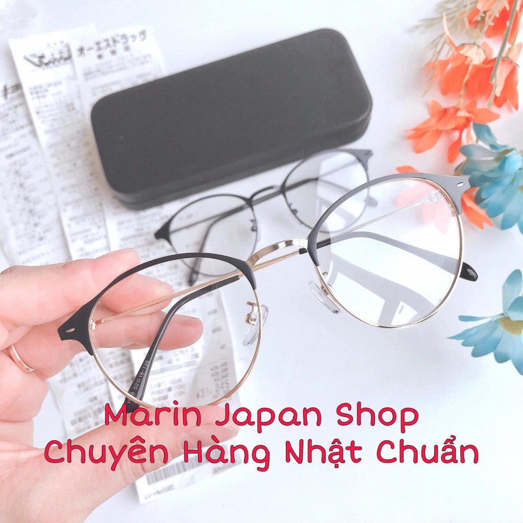 (Sale, Hàng Nhật) Kính chống ánh sáng xanh, chống tia UV, chống cận thị cao cấp mắt tròn Nhật Bản