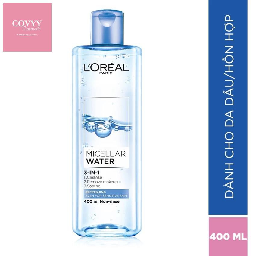 Nước tẩy trang L'Oreal Paris 3-in-1 Micellar Water 400ml [SẠCH BÓNG, SÁNG MỊN] L'Oreal Paris 3-in-1 Micellar Water 400ml