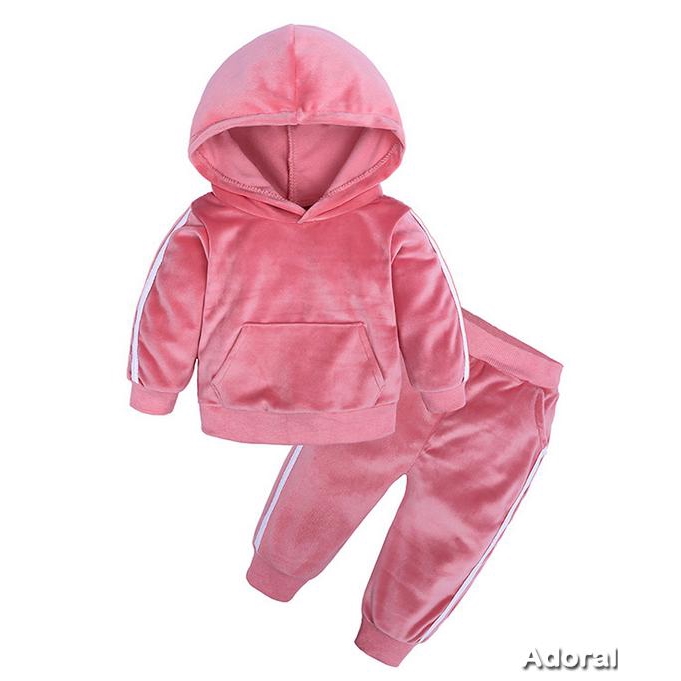 Set 2 Món Áo Hoodie + Quần Dài Giữ Ấm Mùa Đông Cho Bé Gái Từ 1-5 Tuổi