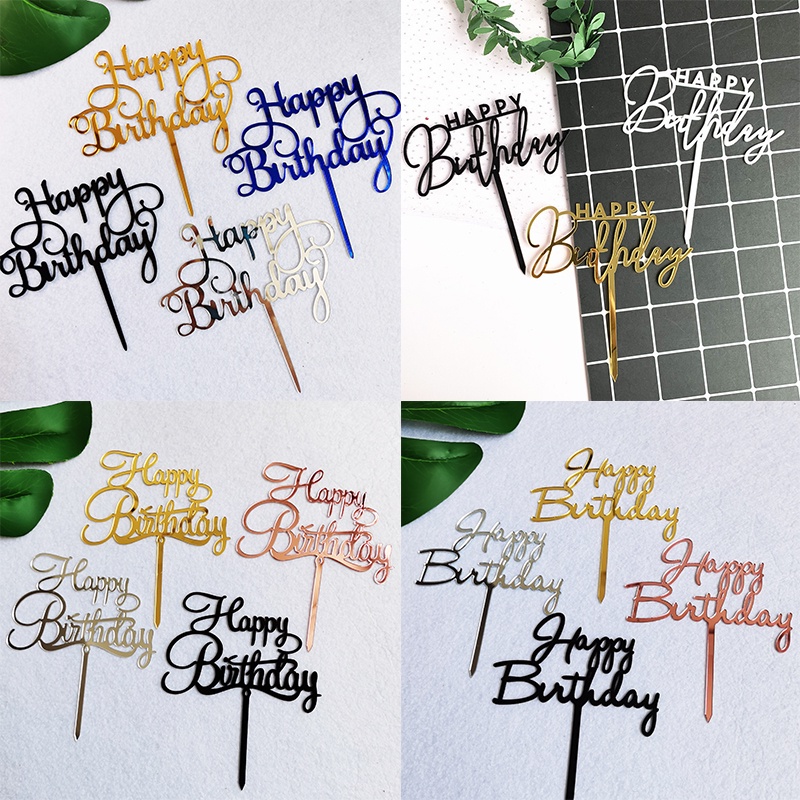 Bộ 10 Thẻ Cắm Trang Trí Bánh Sinh Nhật Bằng acrylic in Chữ happy birthday Kích Thước 10.5*15cm