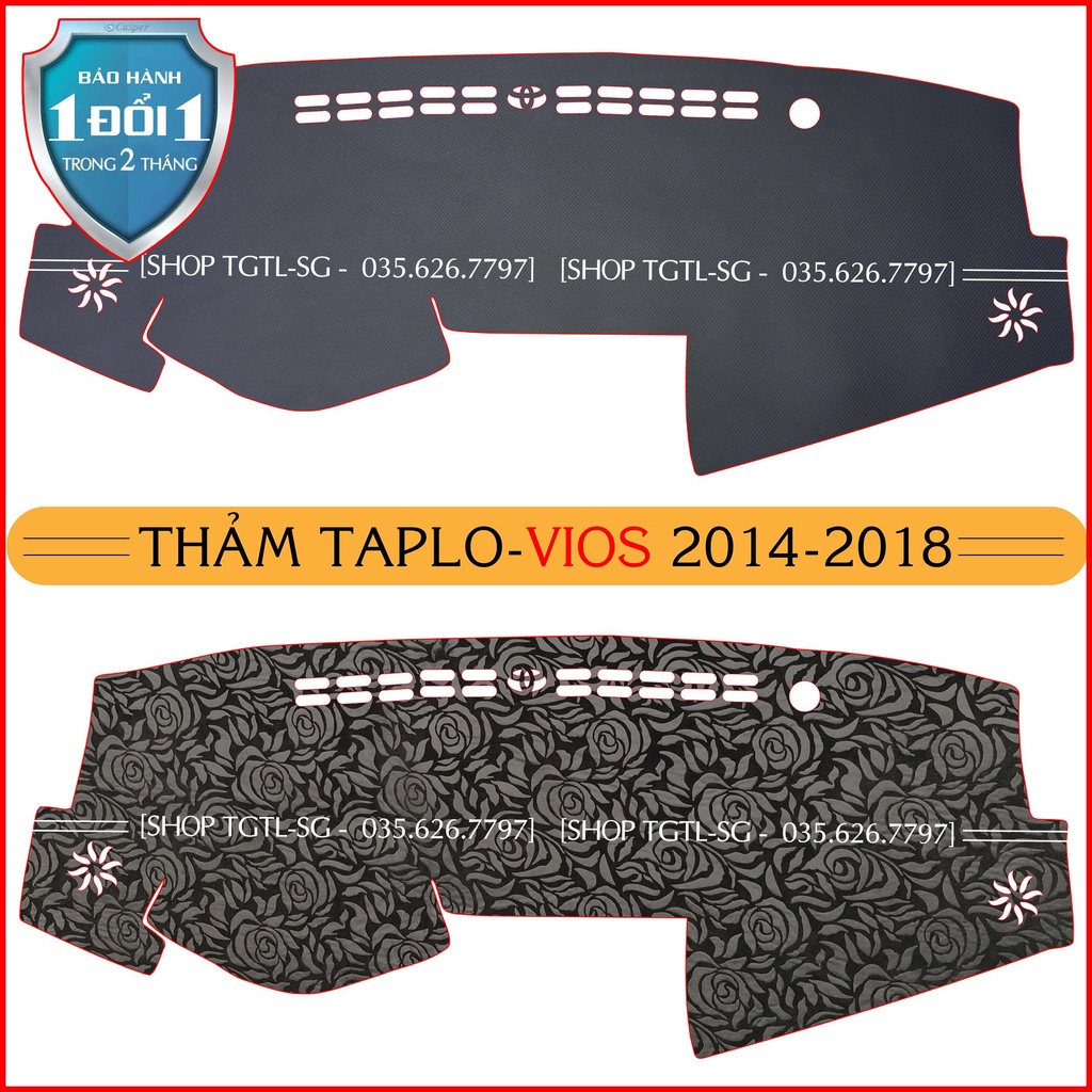 [Vios-2014 đến 2018] Thảm bảo vệ Taplo oto loại da vân gỗ,da cacbon,da nỉ đen và nhung lông cừu dày 3 lớp