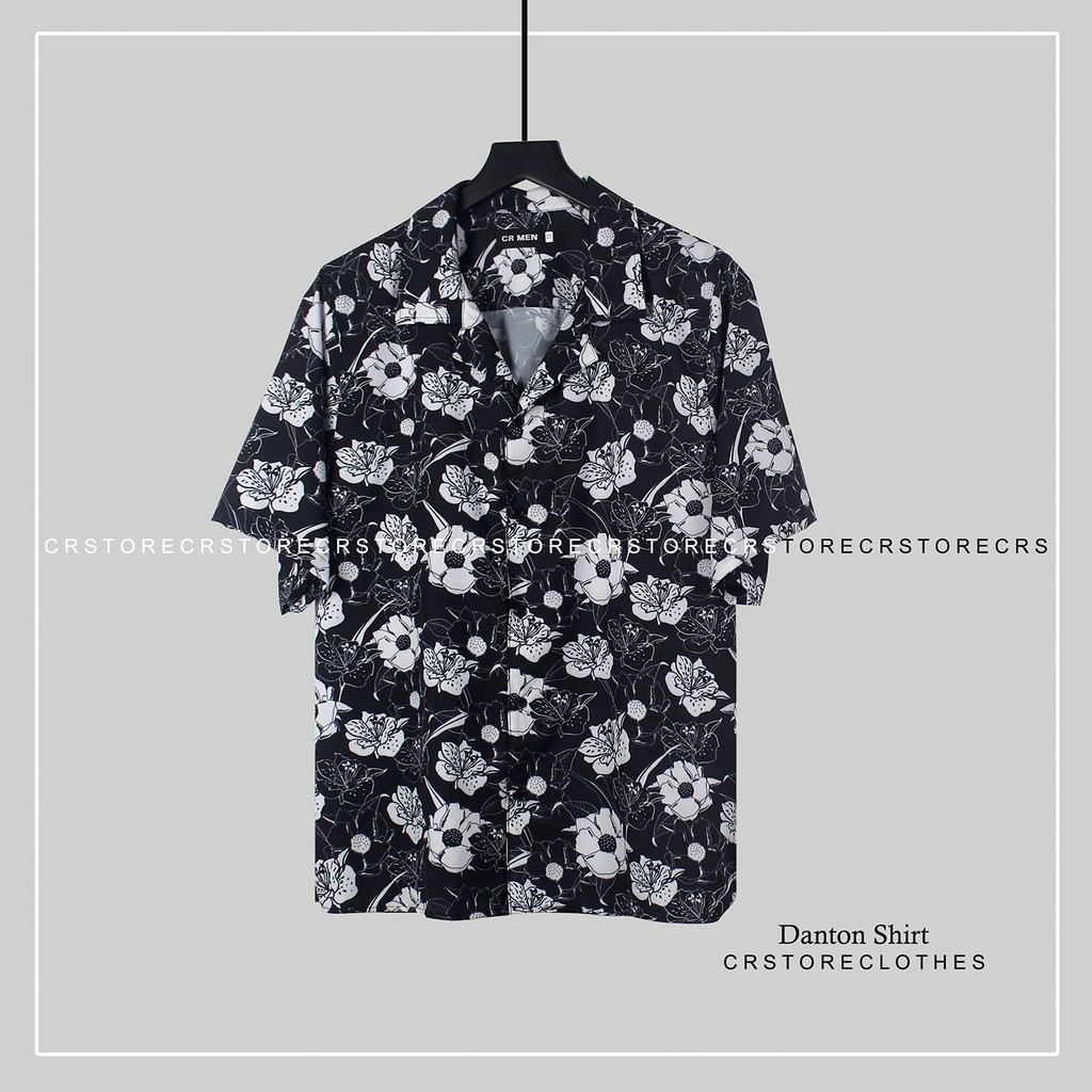 Áo Sơ Mi Cổ Vest Màu Đen Họa Tiết Hoa Trắng. Sơ mi tay lỡ ngắn tay unisex nam nữ trơn vải lụa mềm SMNT635 | BigBuy360 - bigbuy360.vn