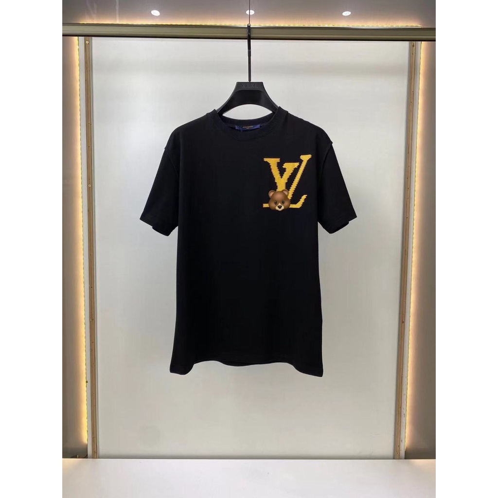 Áo Thun 100% Cotton Nguyên Chất Tay Ngắn Dáng Rộng In Hình Khối Vuông Lv/trademark+tag/22ss