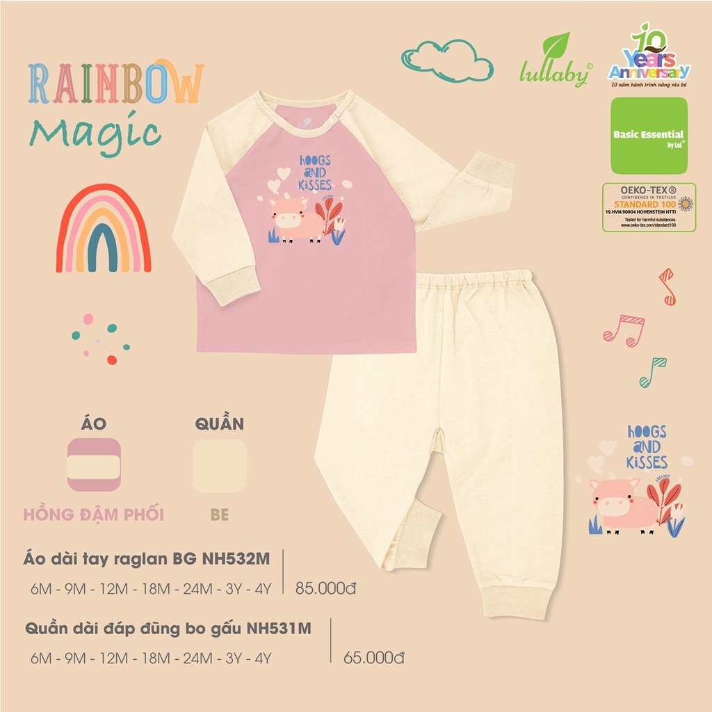 Bộ dài tay cotton mỏng Lullaby cho bé gái in họa tiết NH532M, NH228V