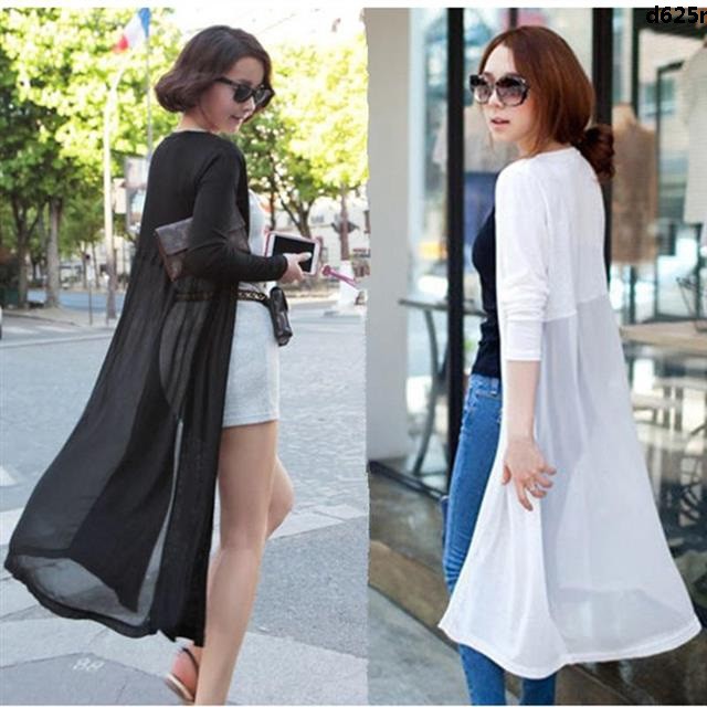 Áo Khoác Cardigan Chiffon Dáng Dài Phối Lưới Mỏng Nhẹ Thời Trang Cho Nữ