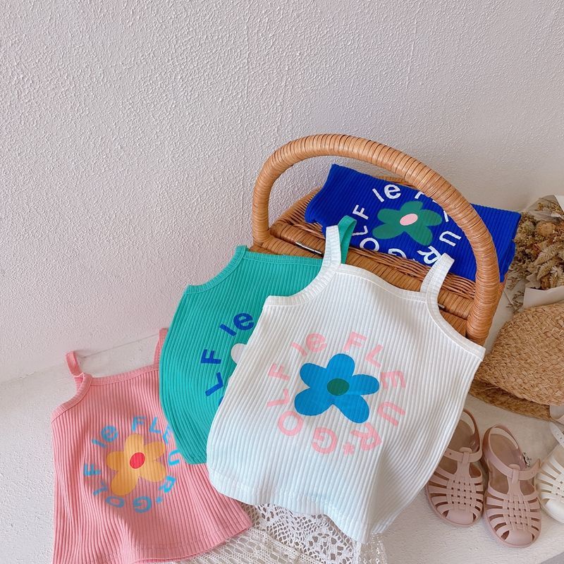 Áo Thun Cotton Hai Dây Họa Tiết Hoa Dễ Thương Dành Cho Bé