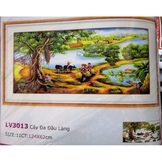 Tranh thêu chữ thập Cây đa đầu làng (chưa thêu) LV3013