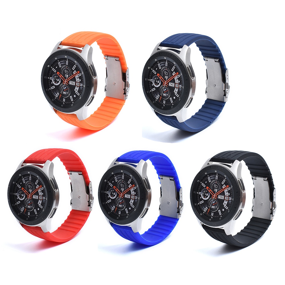 Dây Đeo Đồng Hồ Thông Minh Bằng Cao Su Silicone Chống Thấm Nước Họa Tiết Kẻ Sọc 18 / 20 / 22 / 24mm