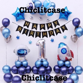 Image of Set paket balon dekorasi ulang tahun anak tema astronot galaxy simple