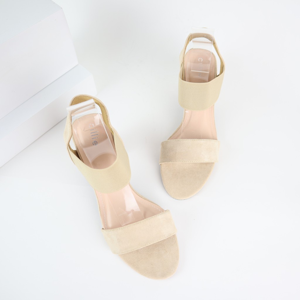 Giày sandal nữ thời trang quai ngang cao 7cm phối thun 1010 - Mang đi làm đi chơi dạo phố