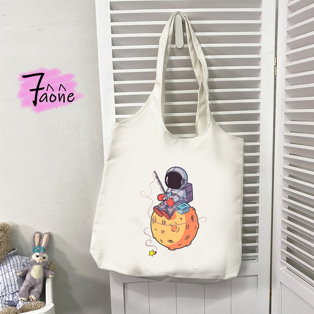 [Mã WAST10K giảm 10K đơn bất kỳ] Túi Vải Quai Tròn Phi Hành Gia Vũ Trụ Có Túi Con Tote Vải Canvas