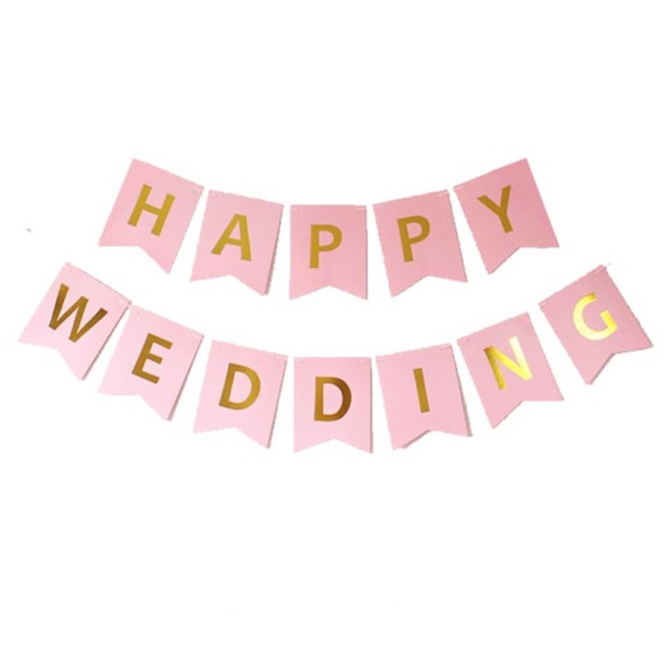 Dây cờ chữ Happy Wedding ánh kim trang trí phòng cưới