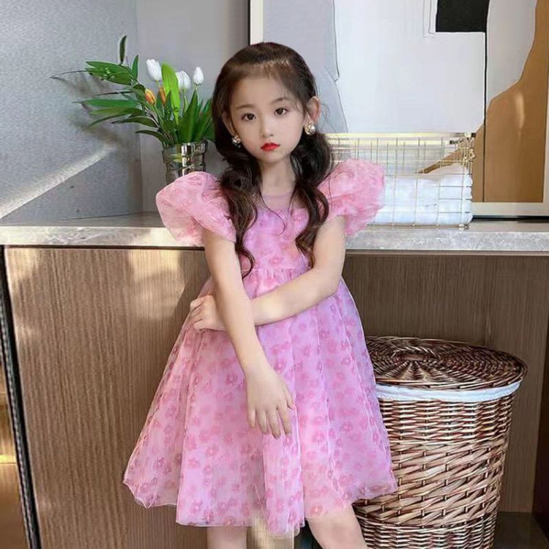 Đầm Công Chúa Tay Ngắn Phối Lưới Se7en Cho Bé Gái