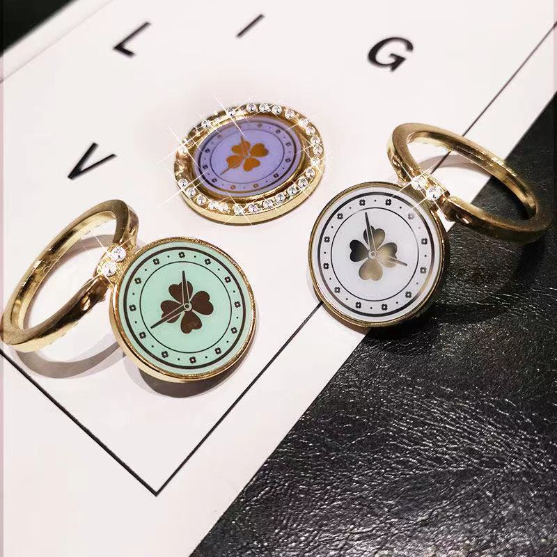 Giá Đỡ Điện Thoại Dạng Nhẫn Bốn Lá Bốn Lá Đính Kim Cương Giả Xoay 360 Độ Bằng Hợp Kim Cho Apple Sony Samsung