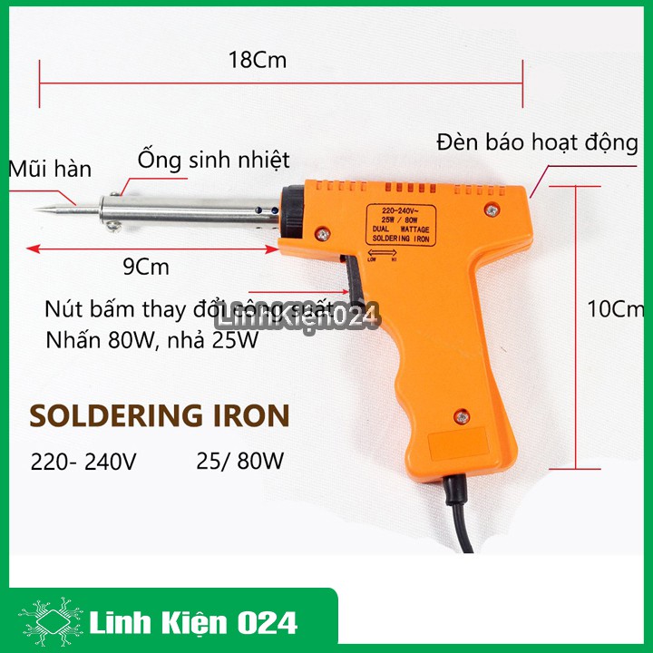 Mỏ Hàn Nhiệt Dạng Súng Soldering IRON Hai Chế Độ 25W-80W