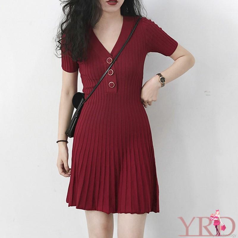 Đầm dệt kim tay ngắn thời trang cho nữ | BigBuy360 - bigbuy360.vn