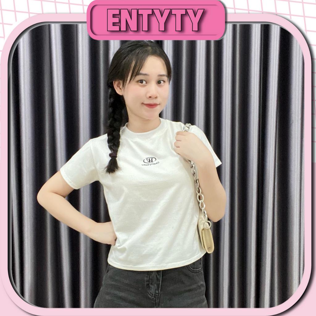 Áo BABY TEE nữ thêu logo W white form fit ENTYTY shop