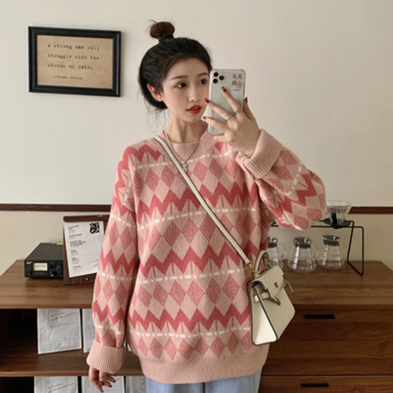 Áo Sweater Cổ Tròn Dáng Rộng Phong Cách Nhật Bản Thời Trang Xinh Xắn